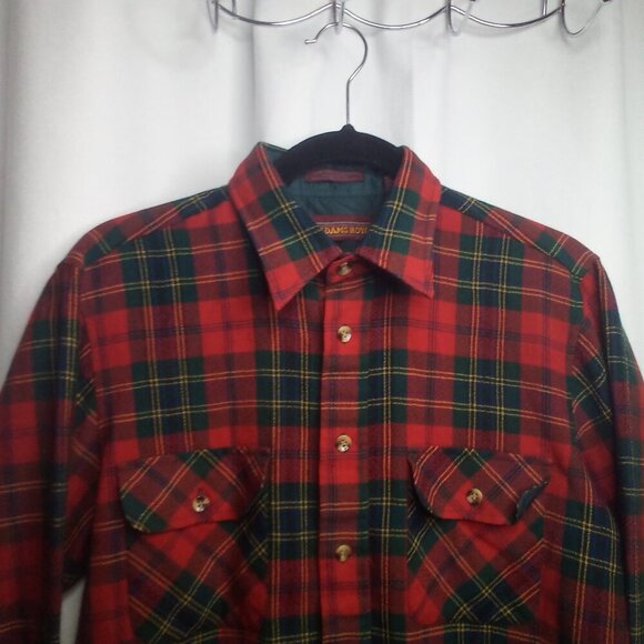 Adams Row Button Up Shirt M Long Sleeve Wool Blend Plaid Red Green - Picture 14 of 16